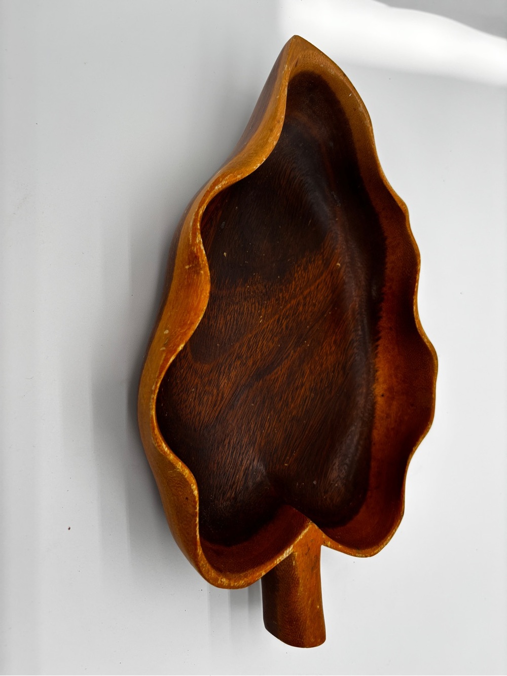 Handcarved Wooden Leaf Tray - Warm Brown